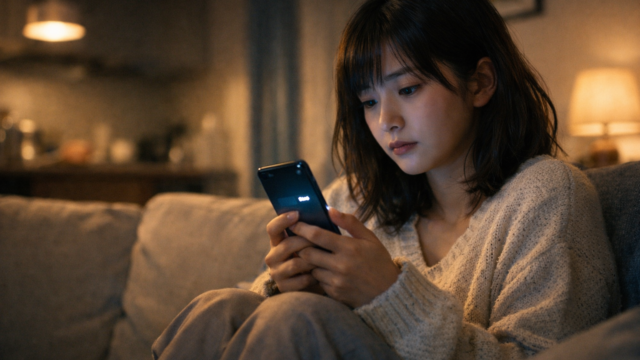 既読無視されてスマホを見つめる女性のイメージ画像
