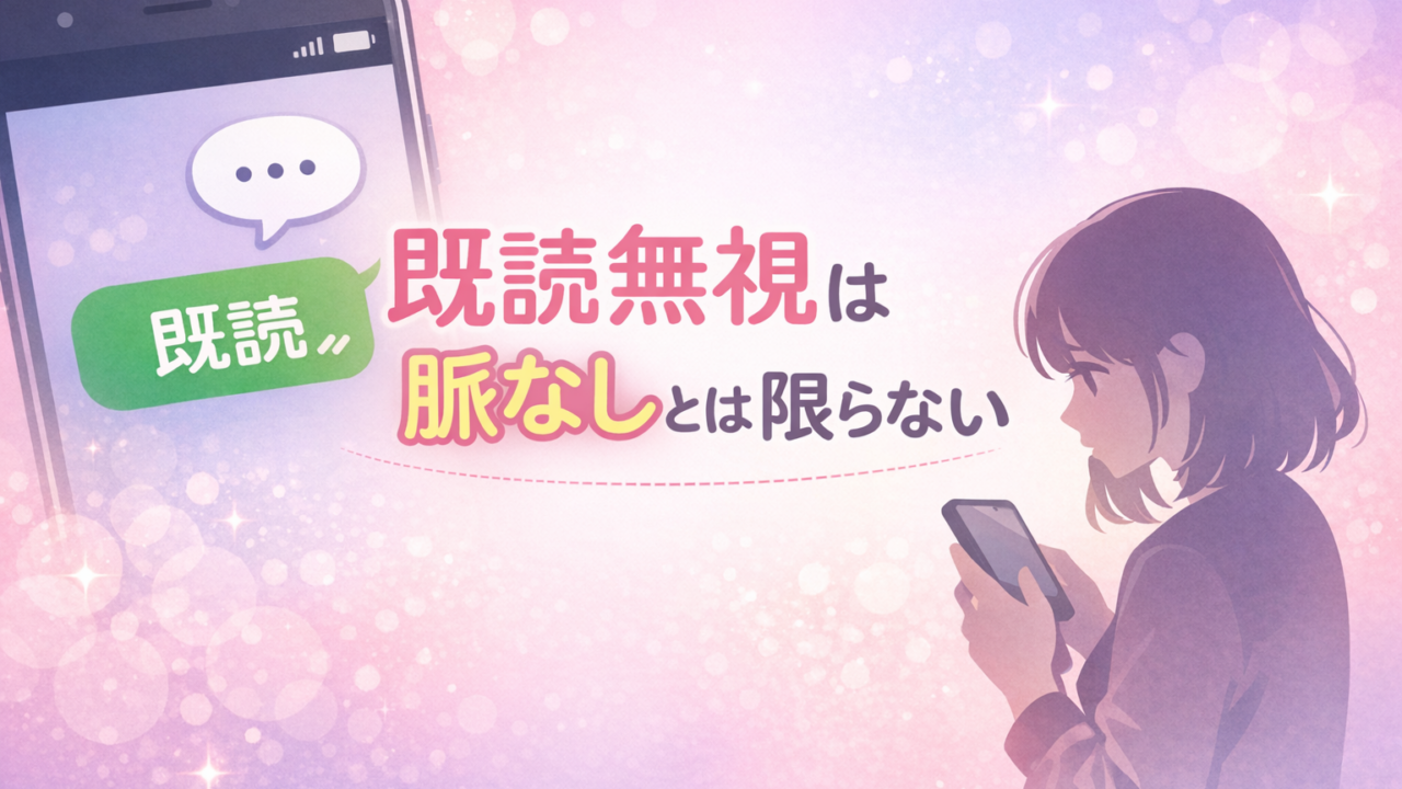 スマートフォンのLINEに既読がついたまま返信がなく不安そうにスマホを見つめる女性のイラスト。既読無視が脈なしかどうか判断する方法を解説する記事のアイキャッチ画像。